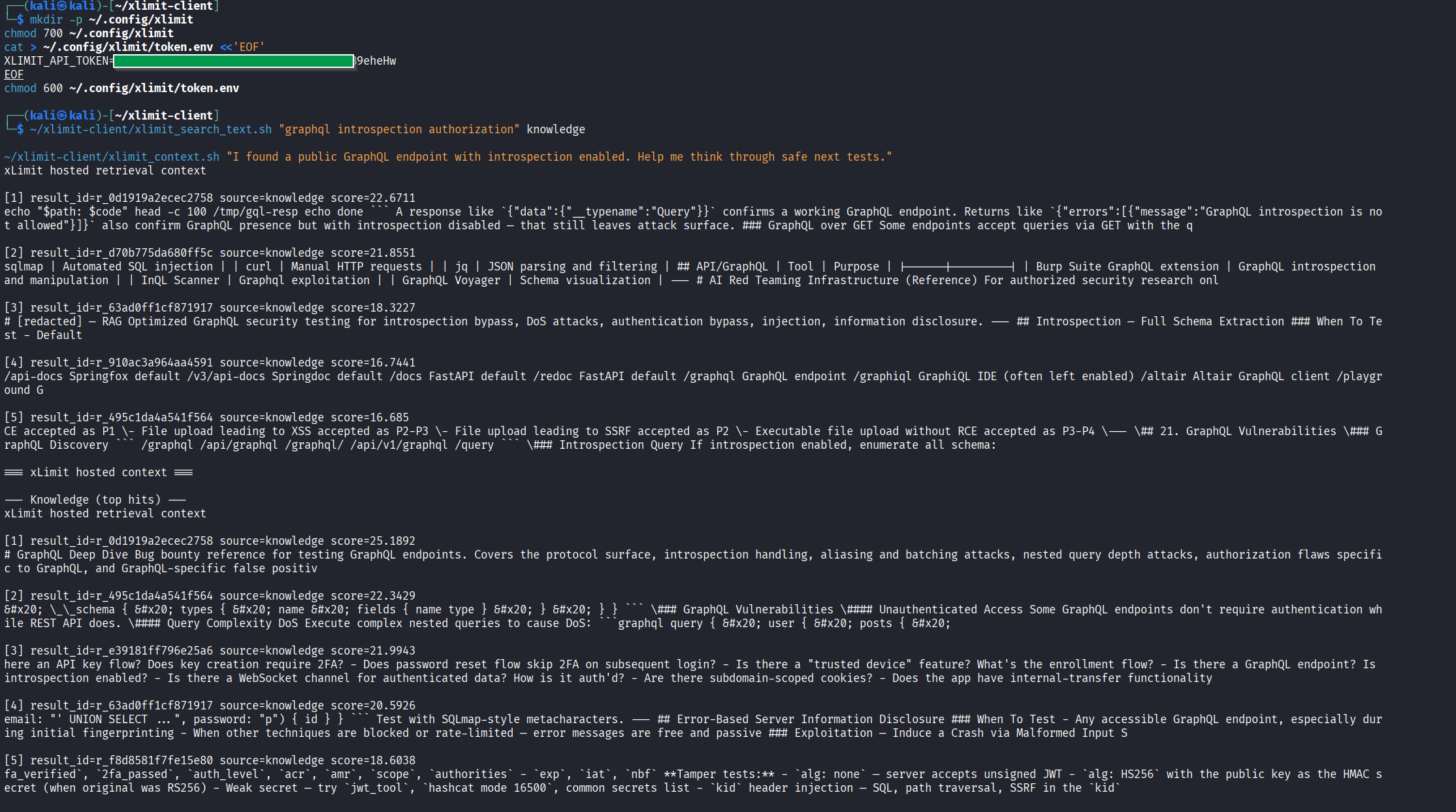 Terminal showing token setup and successful xLimit retrieval test